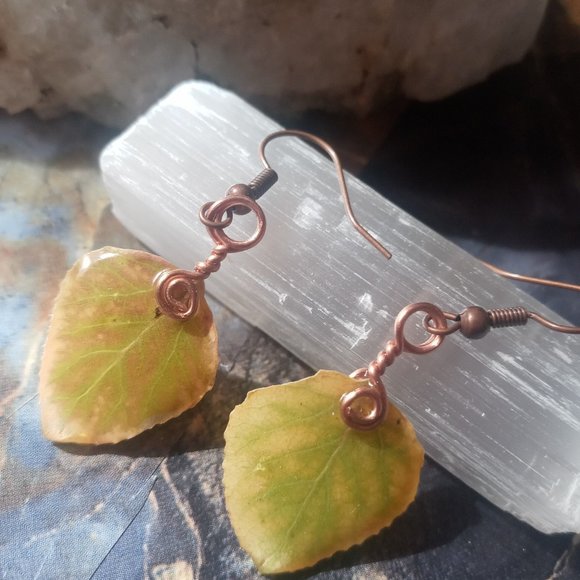 Colorado All Natural Small Aspen Leaf Copper Earrings - Picture 2 of 7